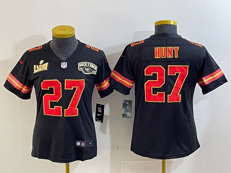 Youth Kansas City Chiefs #27 Hunt Black Second generations 2025 Nike Vapor Limited NFL Jersey style 2->youth nfl jersey->Youth Jersey
